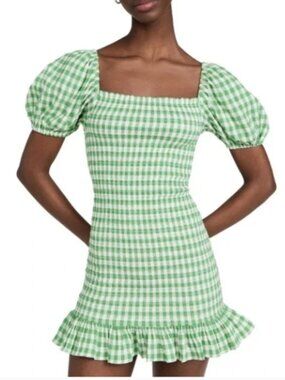 BB Dakota Green Gingham Puff Sleeve Mini Dress | Smocked Cottagecore Dress Size